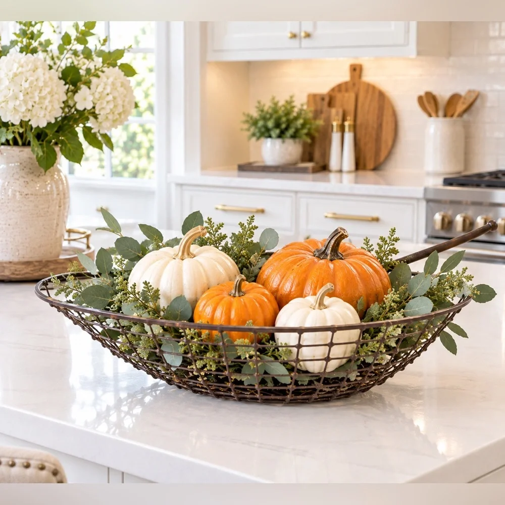 Large Rustic Brown Wire Leaf Shape Basket – Farmhouse Cottagecore & Fall Decor